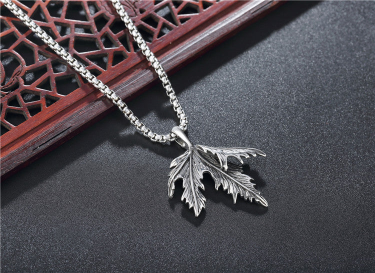 Planderful Maple Leaf Pendant for Men Unisex Titanium Steel Protection Statement Necklace