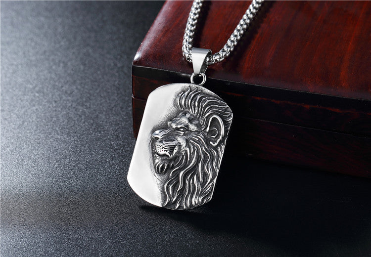Planderful Personalized Retro Lion King Pendant Necklace For Men Unisex Titanium Steel Tag Pendant