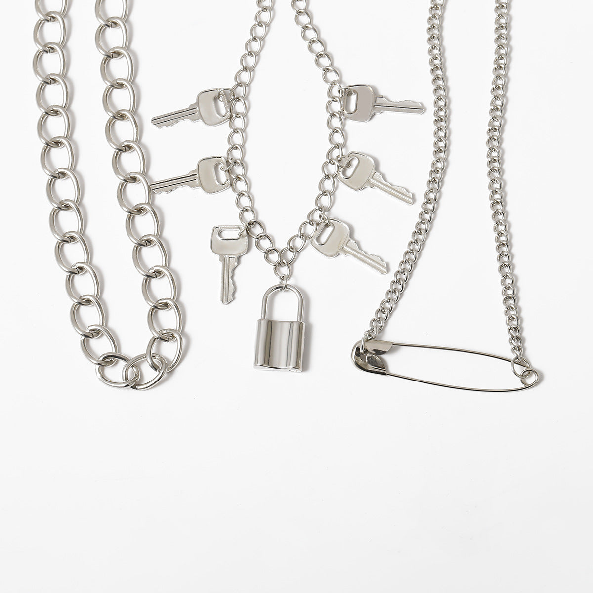 Planderful Vienna Verve Key Lock Layered Necklace for Women Exaggerated Hollow Ring Thick Chain Statement Jewelry