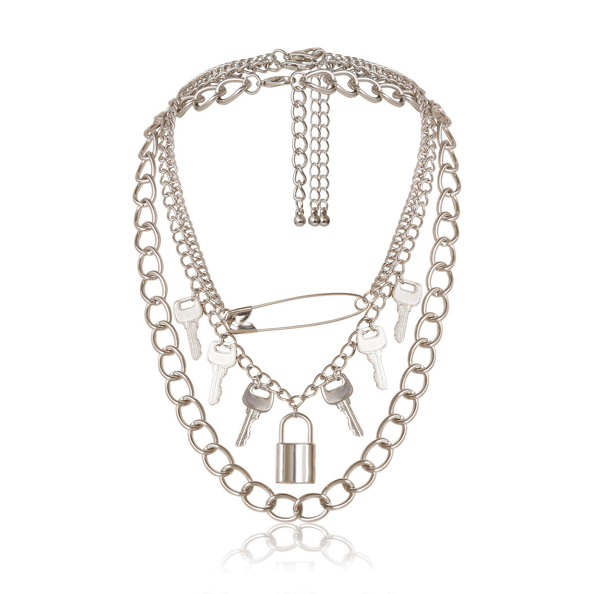 Planderful Vienna Verve Key Lock Layered Necklace for Women Exaggerated Hollow Ring Thick Chain Statement Jewelry