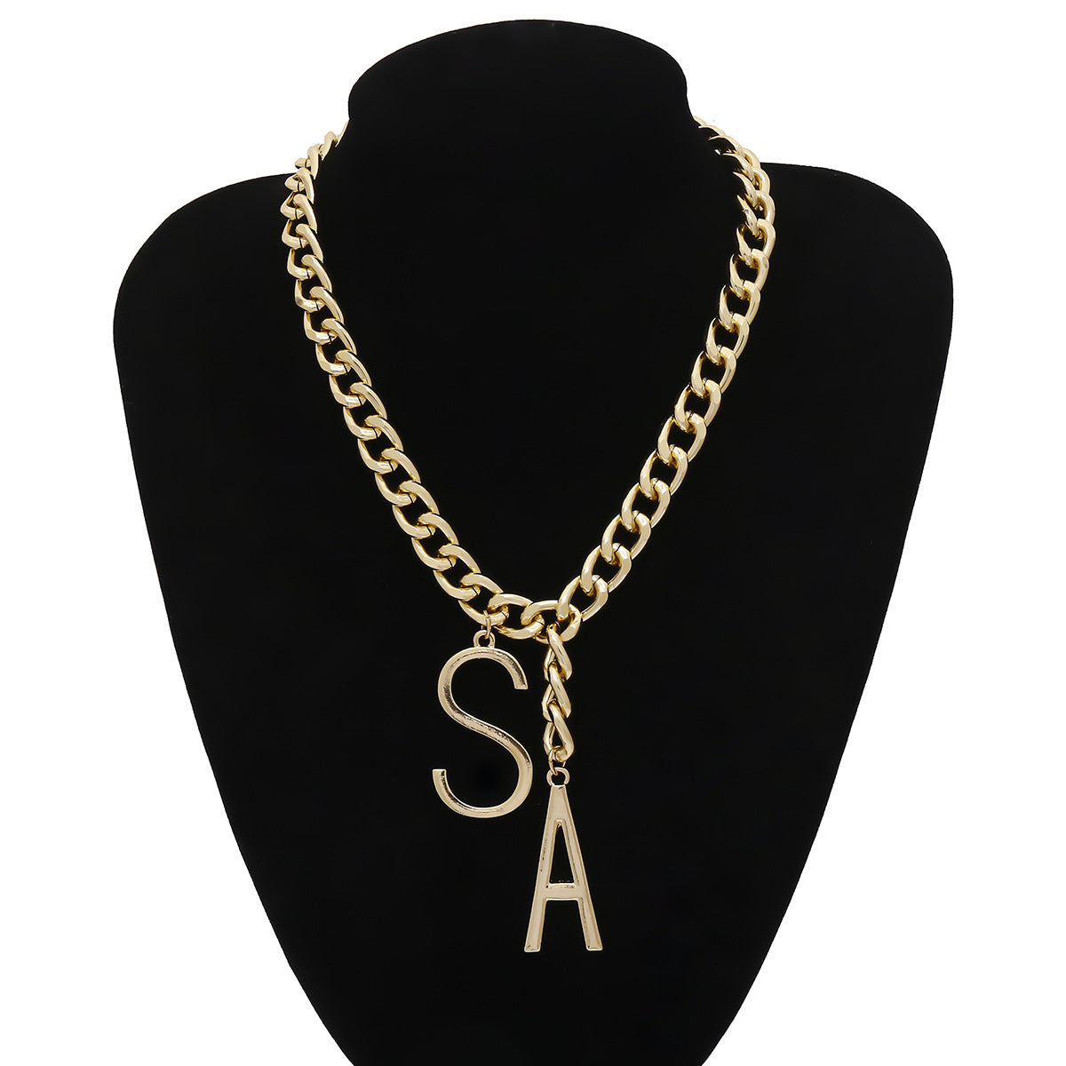 Statement Necklace with Chunky Cross Chain and Simple Letter Pendant