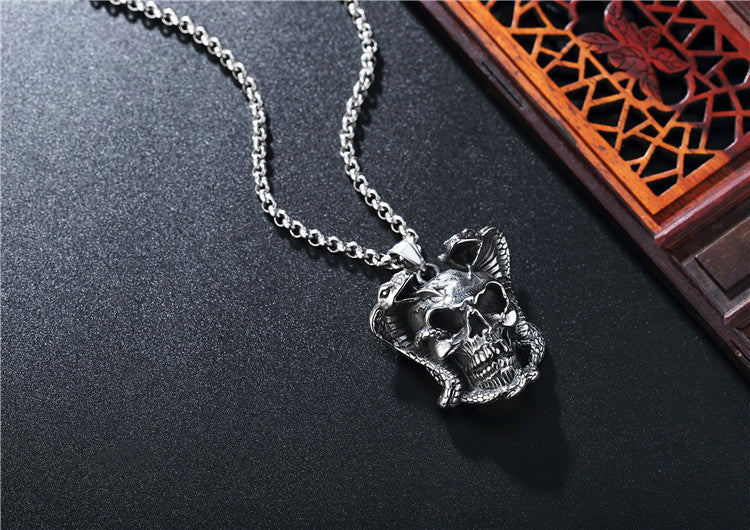 Snake King Skull Titanium Steel Pendant Necklace