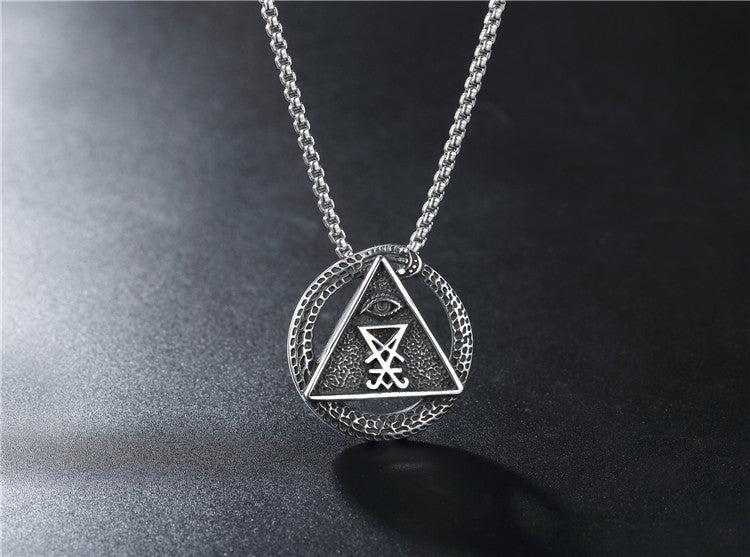Planderful Masonic Triangle Pendant Stainless Steel for Men Unisex Retro Mystery Jewelry Protection Statement