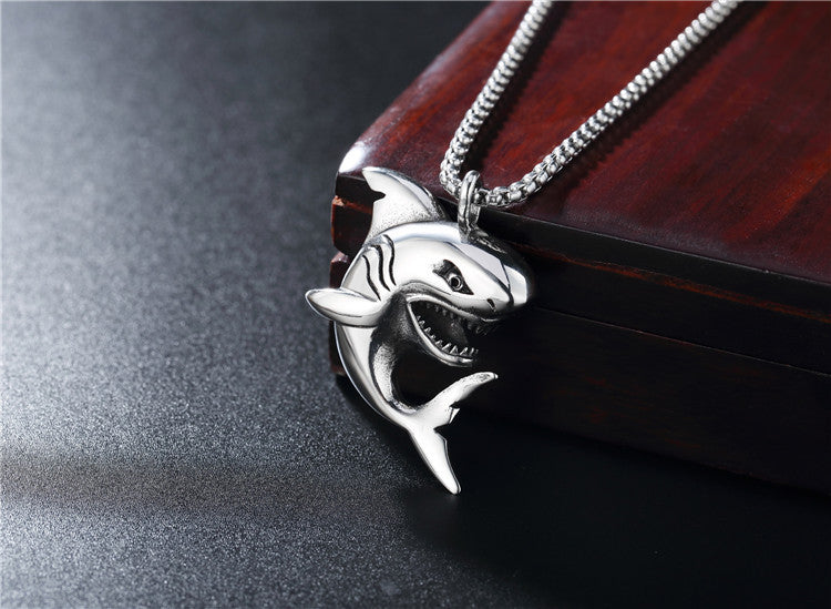 Planderful Titanium Steel Shark Pendant Necklace for Men and Women Unisex Protection Statement Jewelry