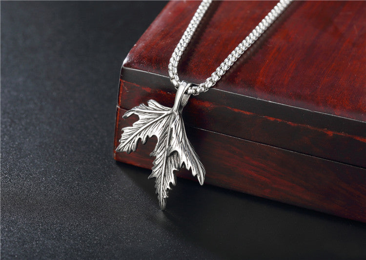Planderful Maple Leaf Pendant for Men Unisex Titanium Steel Protection Statement Necklace