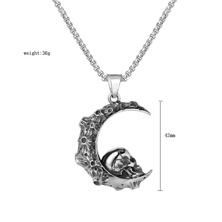 Crescent Skull Titanium Steel Pendant Necklace