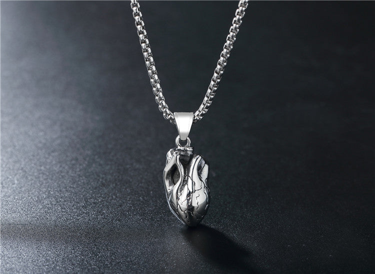 Planderful Titanium Steel Heart Pendant Necklace For Unisex Retro Protection Statement Jewelry