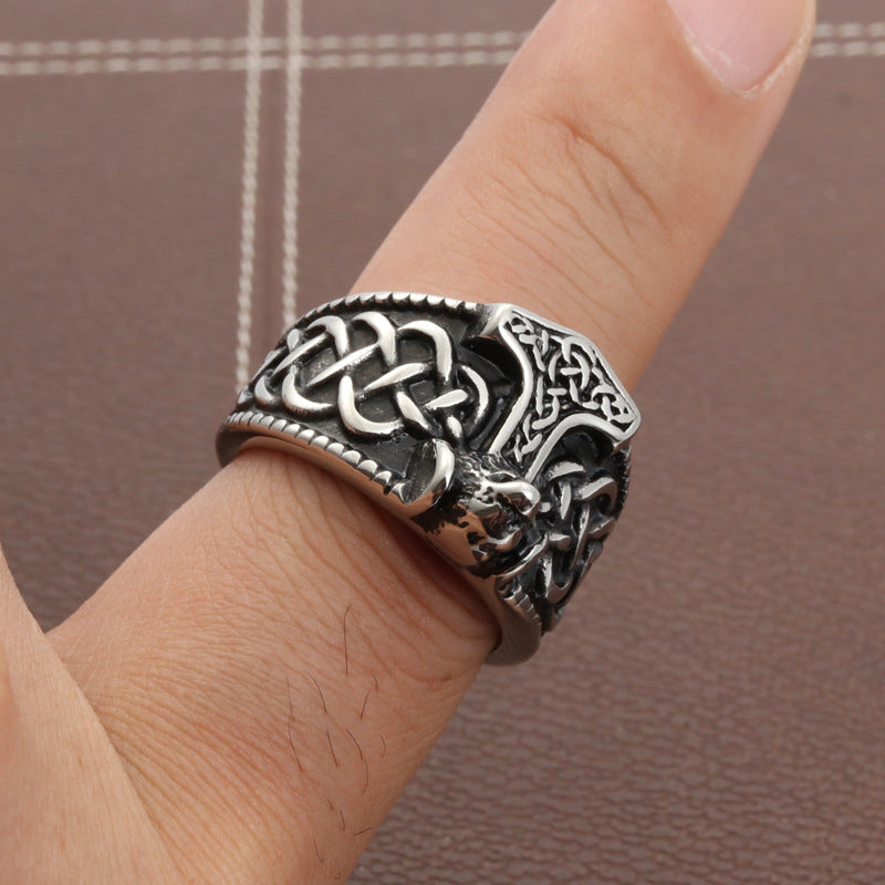 Titanium Steel Dog Head Quake Ring - Punk Rock Men's Statement Jewelry