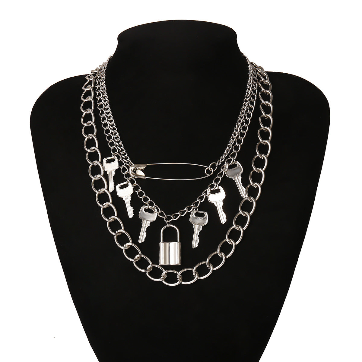 Planderful Vienna Verve Key Lock Layered Necklace for Women Exaggerated Hollow Ring Thick Chain Statement Jewelry