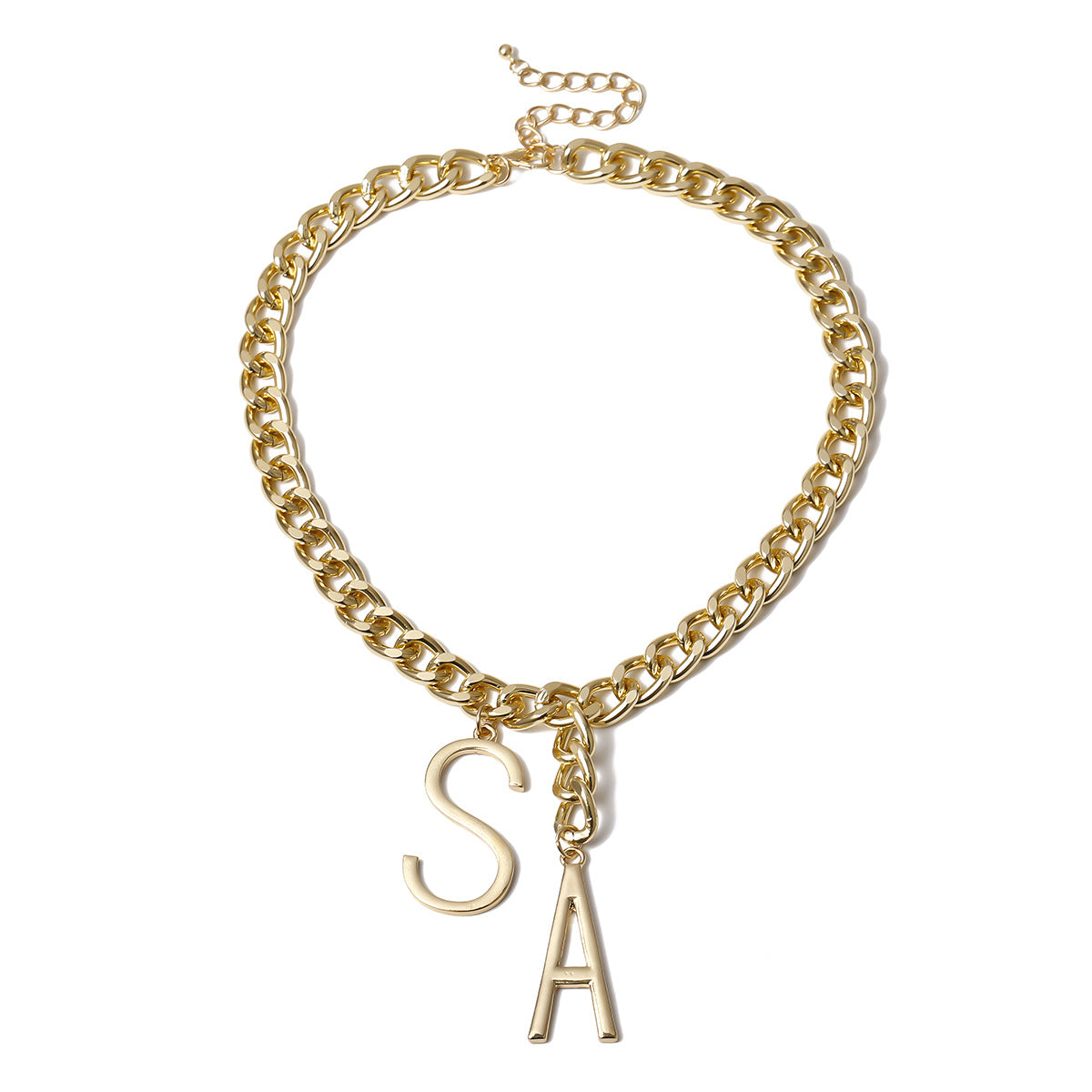 Statement Necklace with Chunky Cross Chain and Simple Letter Pendant