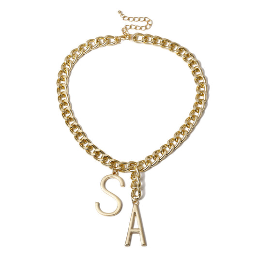 Statement Necklace with Chunky Cross Chain and Simple Letter Pendant