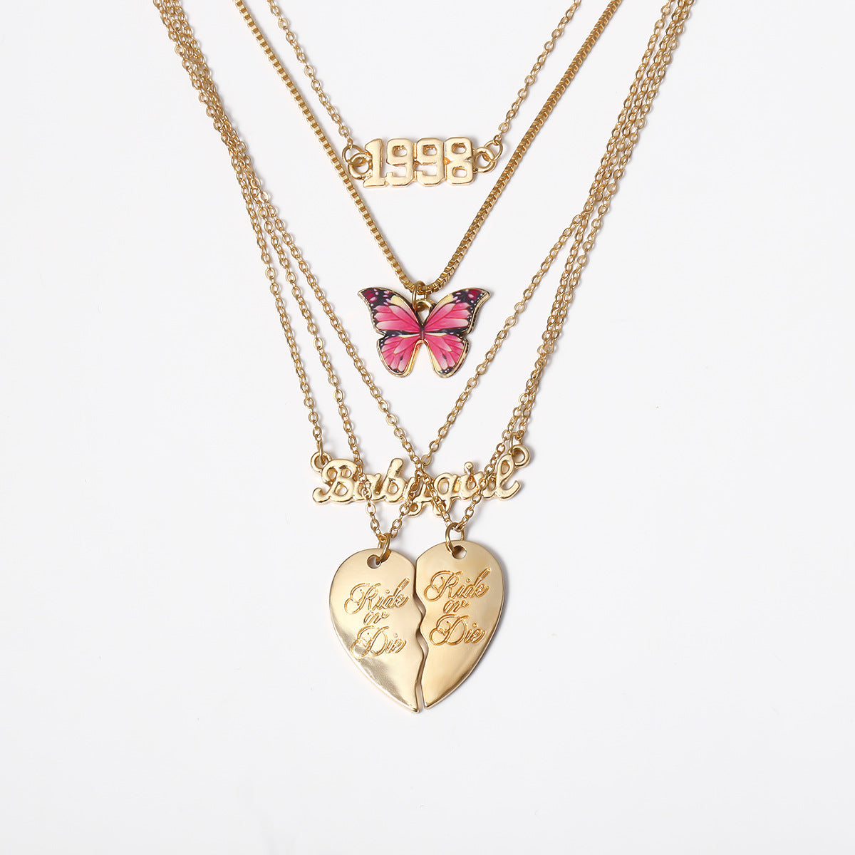 Planderful Personalized Letter Necklace For Women Vienna Verve Heart Pink Butterfly Alloy
