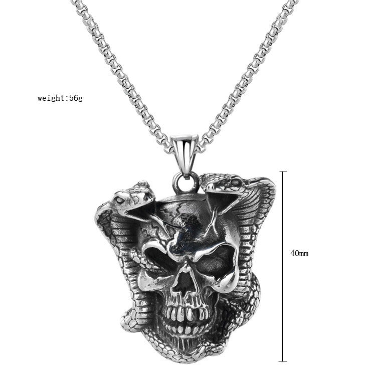 Snake King Skull Titanium Steel Pendant Necklace