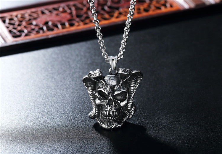 Snake King Skull Titanium Steel Pendant Necklace