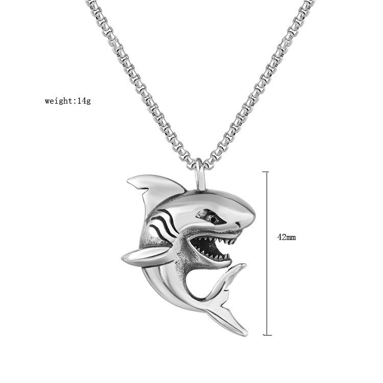 Planderful Titanium Steel Shark Pendant Necklace for Men and Women Unisex Protection Statement Jewelry