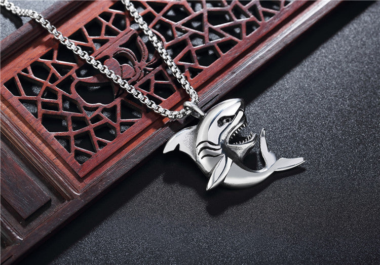 Planderful Titanium Steel Shark Pendant Necklace for Men and Women Unisex Protection Statement Jewelry