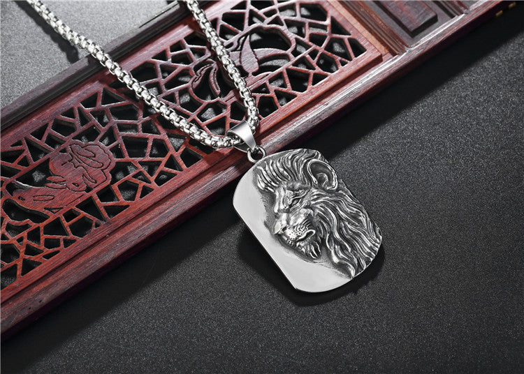 Planderful Personalized Retro Lion King Pendant Necklace For Men Unisex Titanium Steel Tag Pendant