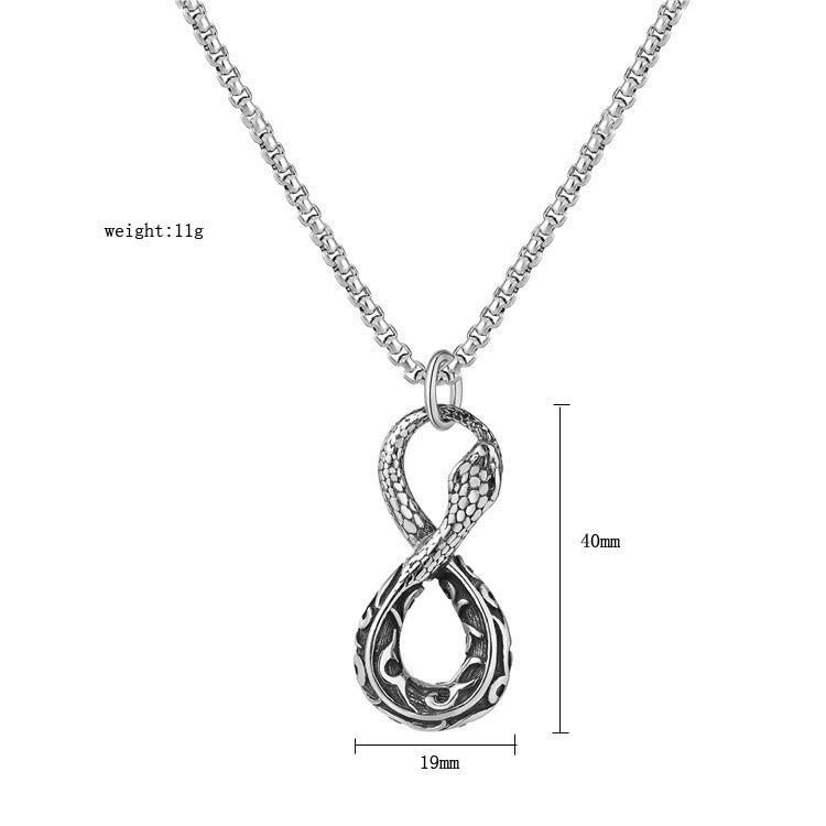 Planderful Titanium Steel Pendant Necklace For Men Unisex Retro 8 Snake Design With Personalization And Protection Charm