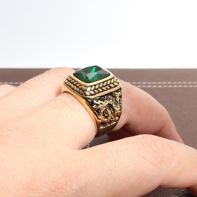 Planderful Dragon Gem Ring Unisex Stainless Steel Punk Rock Statement Jewelry Size 7 To 11