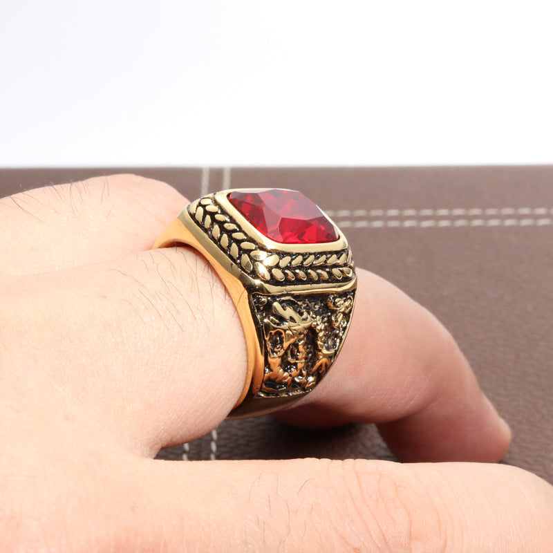 Planderful Dragon Gem Ring Unisex Stainless Steel Punk Rock Statement Jewelry Size 7 To 11