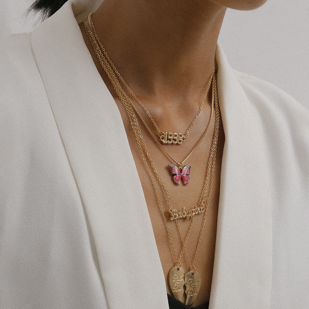 Planderful Personalized Letter Necklace For Women Vienna Verve Heart Pink Butterfly Alloy