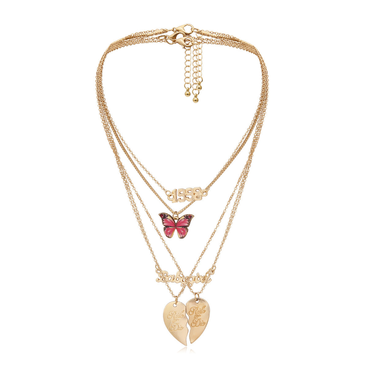 Planderful Personalized Letter Necklace For Women Vienna Verve Heart Pink Butterfly Alloy