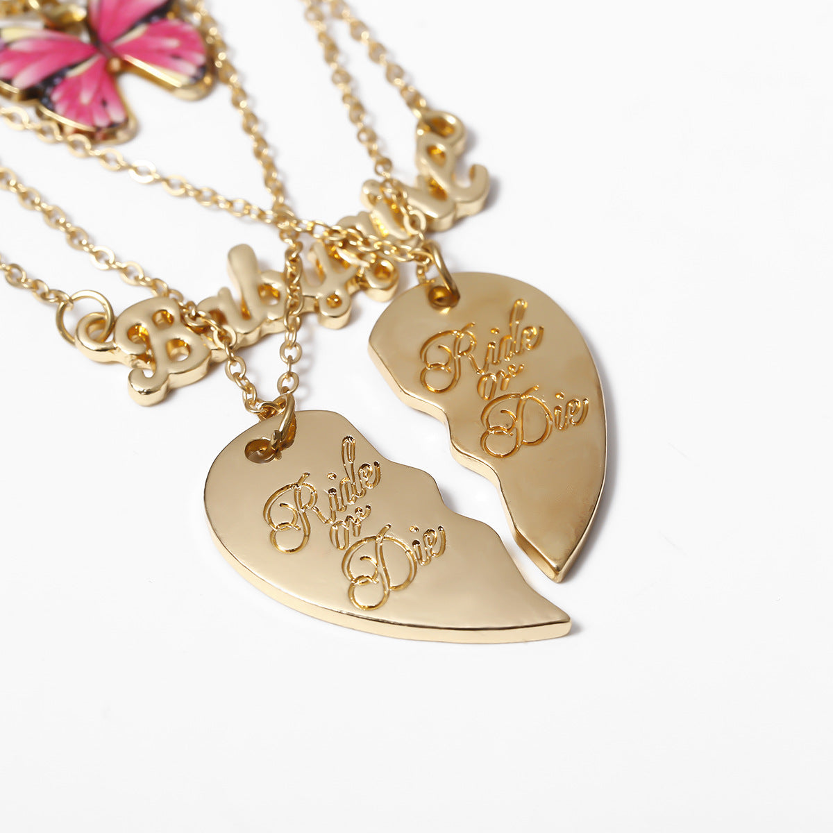 Planderful Personalized Letter Necklace For Women Vienna Verve Heart Pink Butterfly Alloy