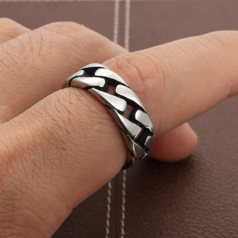 Planderful Everyday Genie Titanium Steel Chain Ring Unisex Durable Punk Rock Statement Jewelry