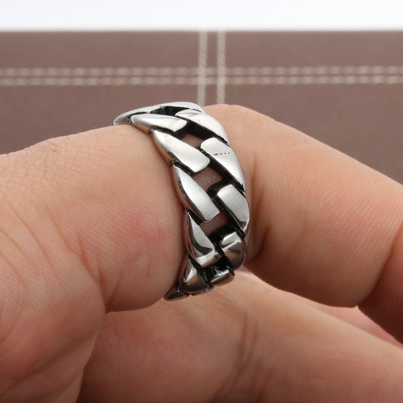 Punk Rock Titanium Steel Chain Ring for Men - Bold Imitation Design
