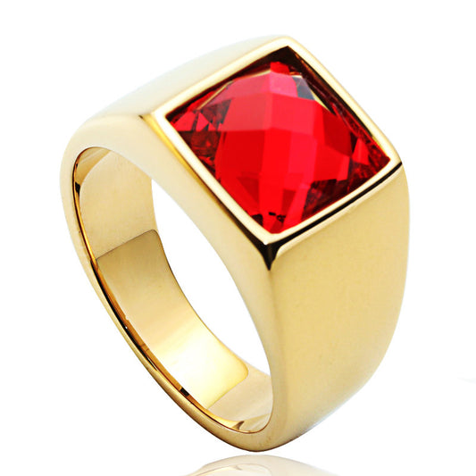 Planderful Titanium Steel Ring With Red Zircon Glossy Finish For Unisex And Men Everyday Genie Collection