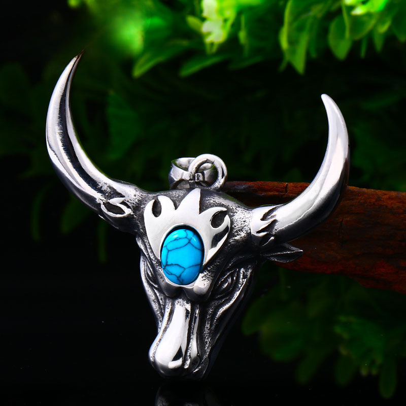 Customized Men's Titanium Steel Bull Head Turquoise Pendant - Wholesale Jewelry from AliExpress