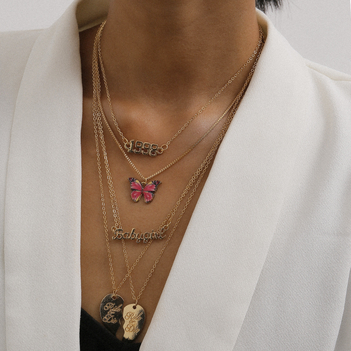 Planderful Personalized Letter Necklace For Women Vienna Verve Heart Pink Butterfly Alloy
