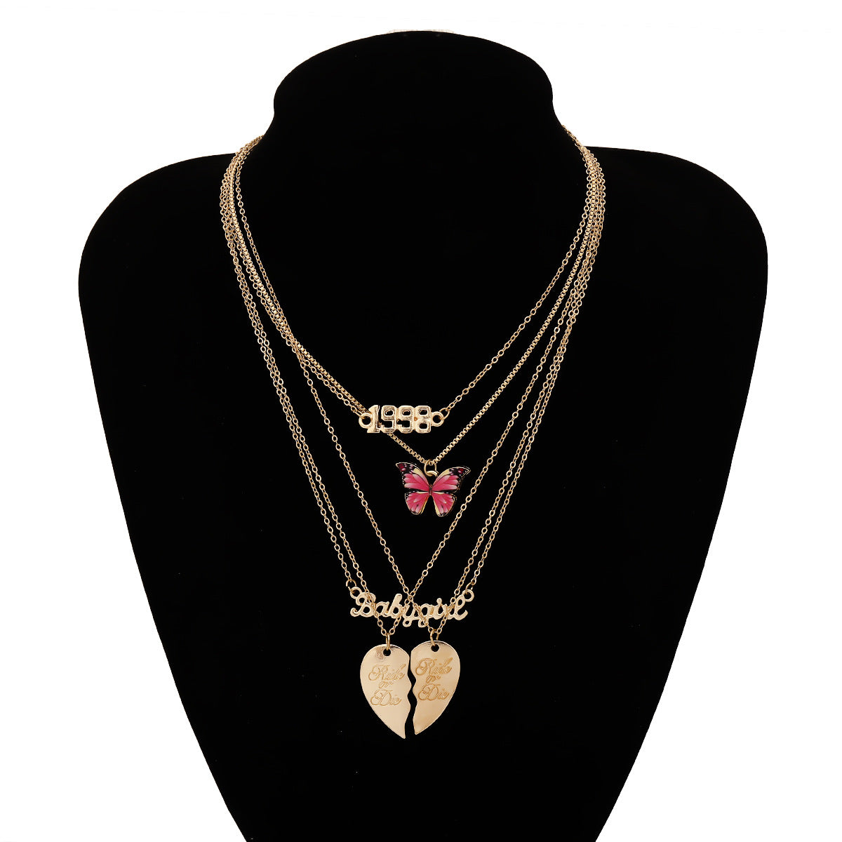 Planderful Personalized Letter Necklace For Women Vienna Verve Heart Pink Butterfly Alloy