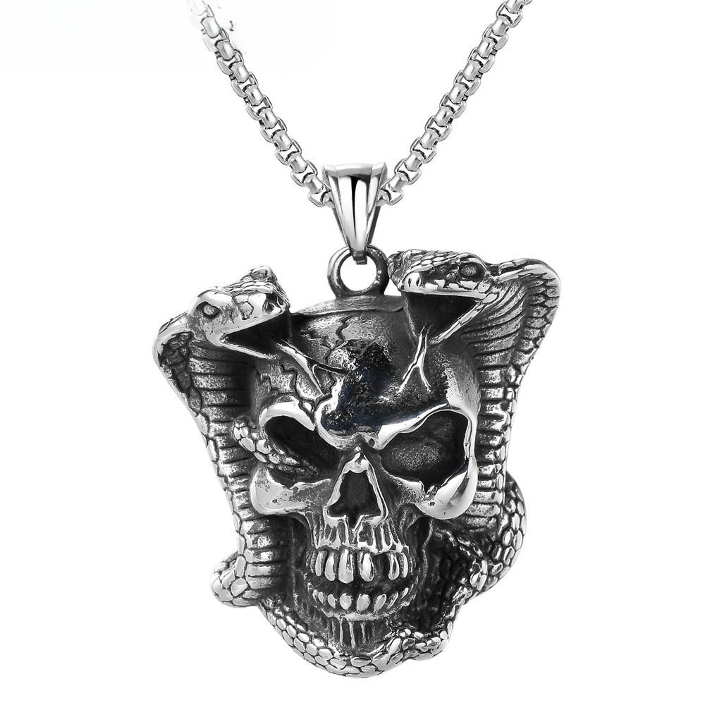 Snake King Skull Titanium Steel Pendant Necklace