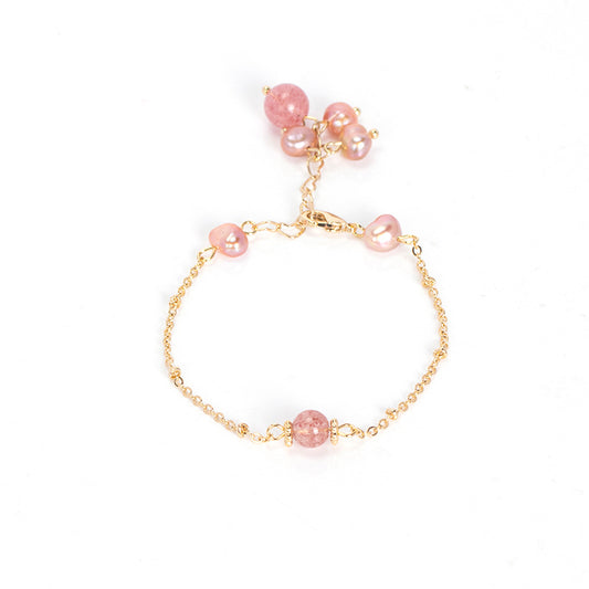Peach Blossom Crystal and Pearl Bracelet for Women in Gold Plated Sterling Silver