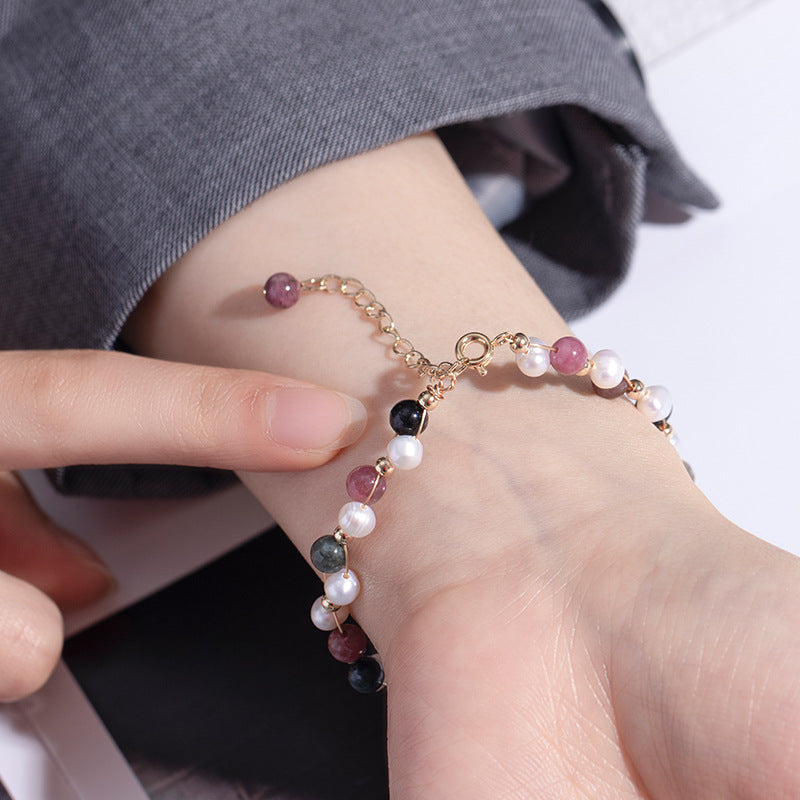 Lucky Tourmaline and Pearl Crystal Bracelet