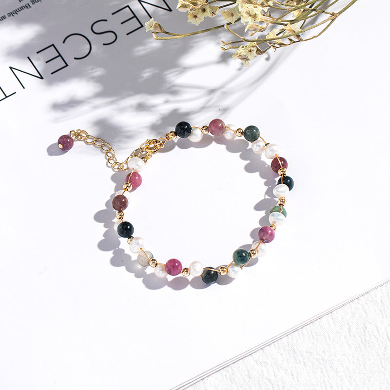Lucky Tourmaline and Pearl Crystal Bracelet