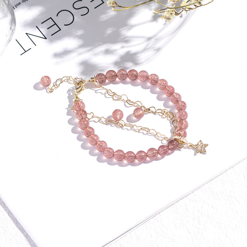Pink Crystal Peach Blossom Bracelet - Handmade Sterling Silver Design