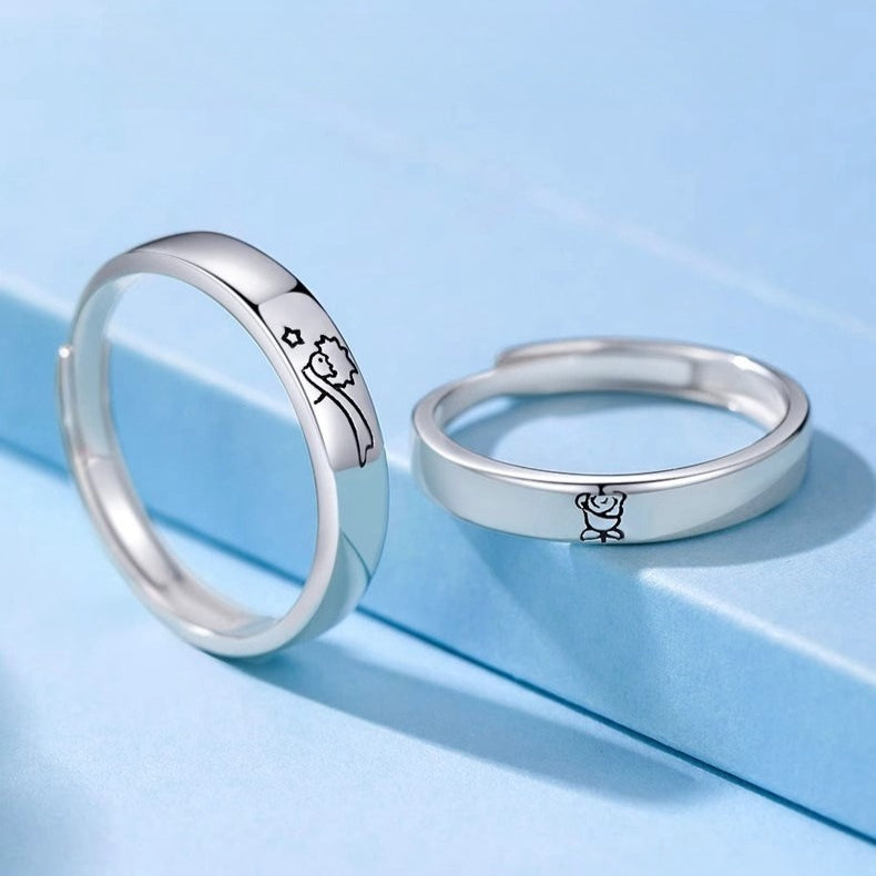 New Couple Ring Men's 925 Sterling Silver Prince Rose Gift