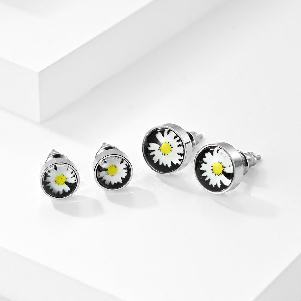 Ins Wind GD Stainless Steel Luminous Daisy Earrings For Men