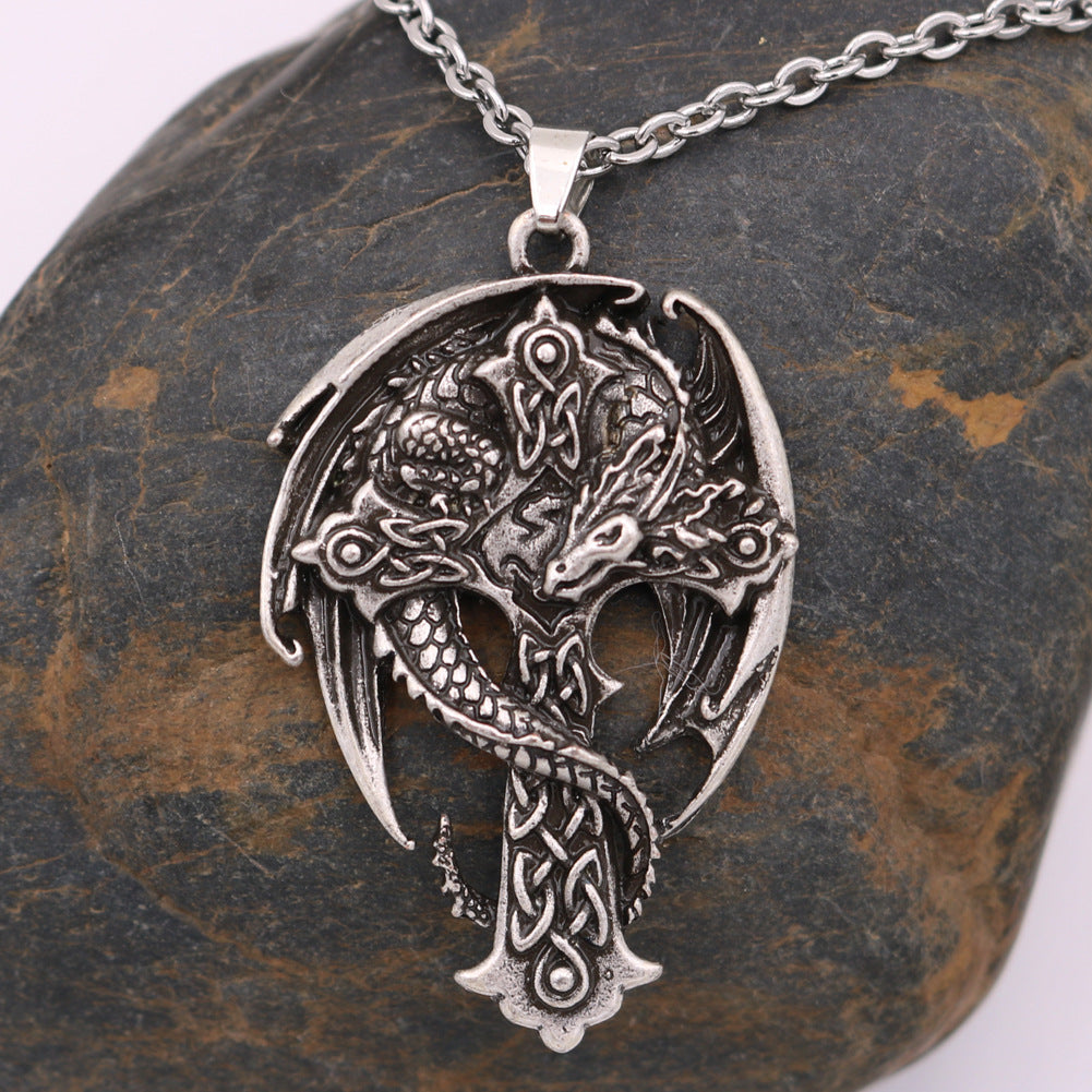 Kelte Dragon Wing Necklace - Norse Legacy Stainless Steel Men's Cross Pendant