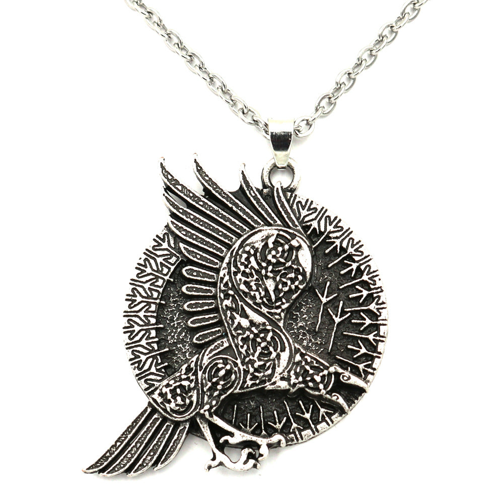 Norse Legacy Viking Rune Crow Necklace with Titanium Steel Chain