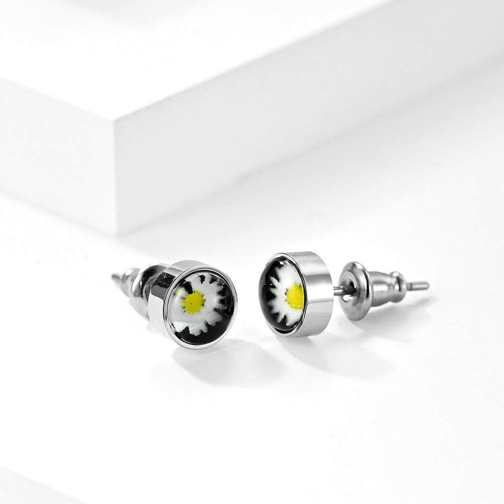 Ins Wind GD Stainless Steel Luminous Daisy Earrings For Men