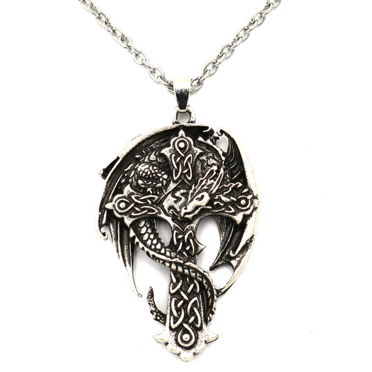 Kelte Dragon Wing Necklace - Norse Legacy Stainless Steel Men's Cross Pendant