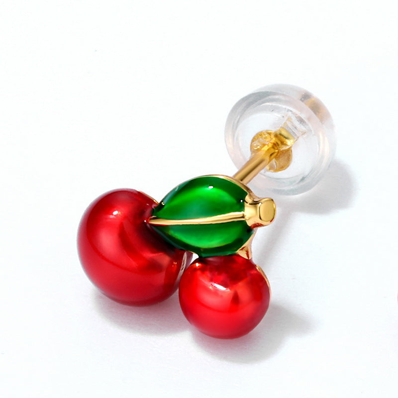 Cherry Sterling Silver Stud Earrings