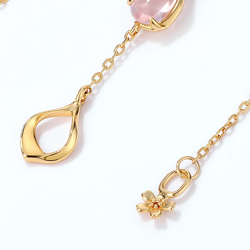 Pear Shape Pink Crystal Pendant Tassel Silver Necklace
