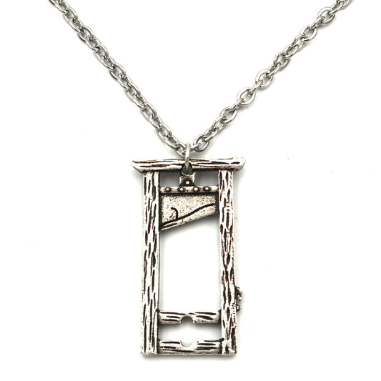 Gothic Rock Pendant Necklace with Guillotine Knife Charm - Titanium Steel Chain and Photo Frame Accent
