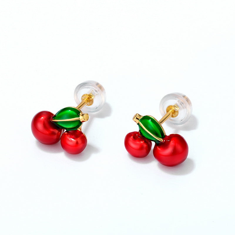 Cherry Sterling Silver Stud Earrings