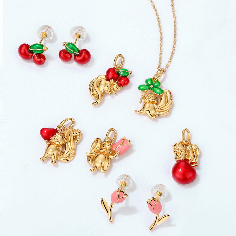 Cherry Sterling Silver Stud Earrings