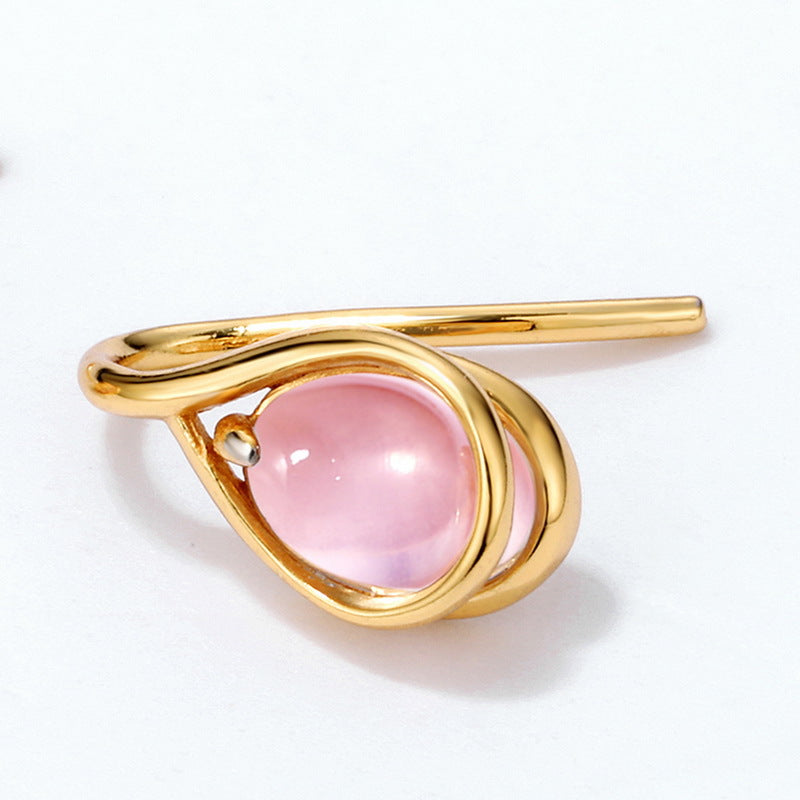 Oval Pink Crystal Water Droplet Silver Hook Earrings